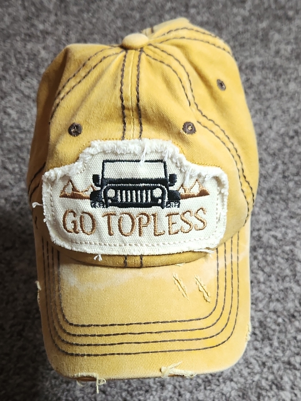 Yellow Embroidered 'Go Topless' Baseball Cap